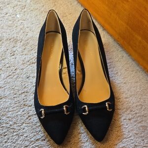 Ann Taylor Black Pointed-Toe Heels with Gold Accent